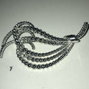 Vintage Elegant Silver-like Beaded brooch/ scarf pin-modern-like /yet simplstic